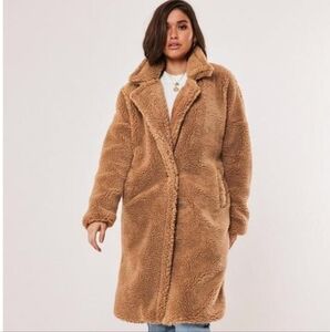 Missguided Tan Faux Teddy Fur Coat US Size 10